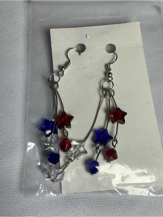 Jewelry - Red White Blue Star Beaded Dangle Earrings Patriotic USA Holiday